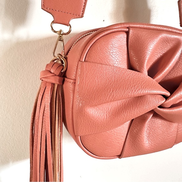 Coral Crossbody Tassel Twist Bag w Aztec Guitar Strap Vegan Faux Leather - Picture 3 of 9